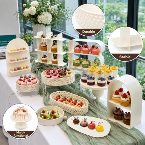 10 PCS Metal Multi Style Cake & Cupcake Dessert Display Stand Set in Cream-10P, alternate view 4