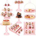 10 Pcs Pink Cake Stand Set Metal Cupcake Stands, Multiple Styles Dessert Display Tower for Candy Fruit, Cake