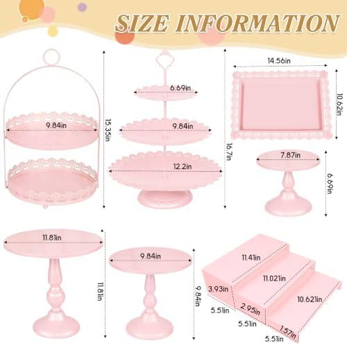 10 Pcs Pink Cake Stand Set Metal Cupcake Stands, Multiple Styles Dessert Display Tower for Candy Fruit, Cake, alternate view