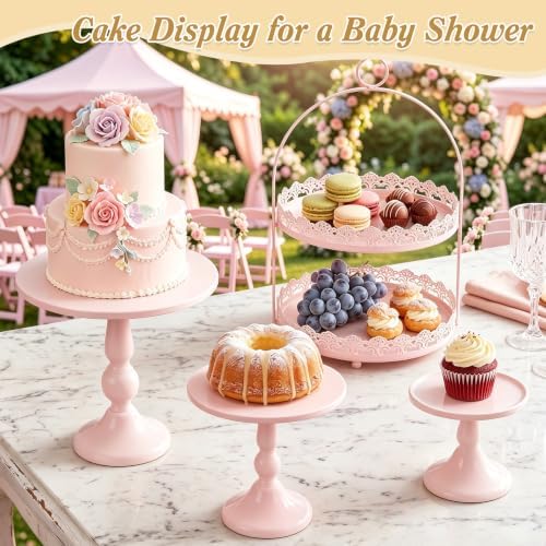 10 Pcs Pink Cake Stand Set Metal Cupcake Stands, Multiple Styles Dessert Display Tower for Candy Fruit, Cake, alternate view