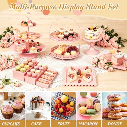 10 Pcs Pink Cake Stand Set Metal Cupcake Stands, Multiple Styles Dessert Display Tower for Candy Fruit, Cake, alternate view