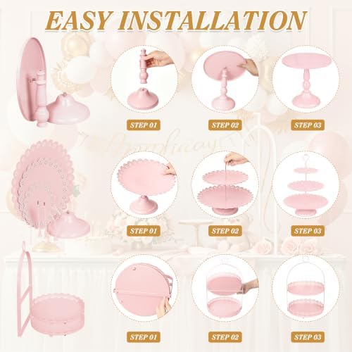 10 Pcs Pink Cake Stand Set Metal Cupcake Stands, Multiple Styles Dessert Display Tower for Candy Fruit, Cake, alternate view