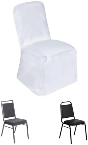 10 PCS Polyester Square Top Banquet Chair Covers - White in White