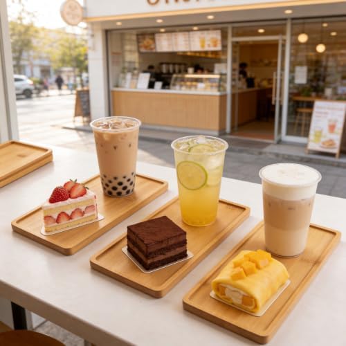 10 Pcs Rectangle Wood Bamboo Tray Bamboo Serving Tray Wooden Serving Platter for Bathroom Counter Platter for, alternate view