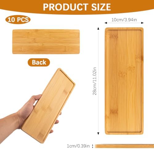 10 Pcs Rectangle Wood Bamboo Tray Bamboo Serving Tray Wooden Serving Platter for Bathroom Counter Platter for, alternate view