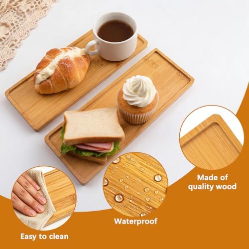 10 Pcs Rectangle Wood Bamboo Tray Bamboo Serving Tray Wooden Serving Platter for Bathroom Counter Platter for, alternate view