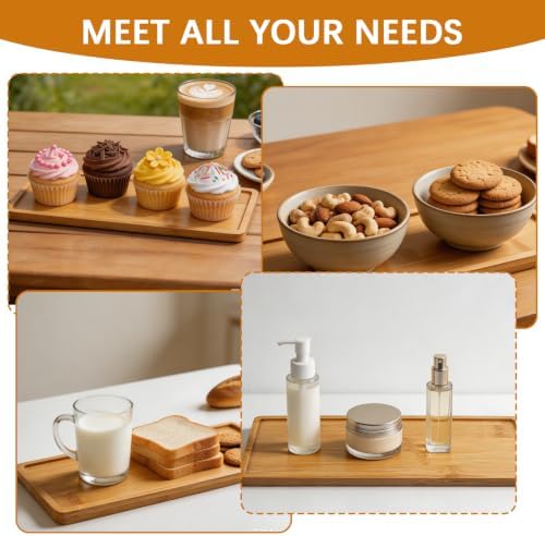 10 Pcs Rectangle Wood Bamboo Tray Bamboo Serving Tray Wooden Serving Platter for Bathroom Counter Platter for, alternate view