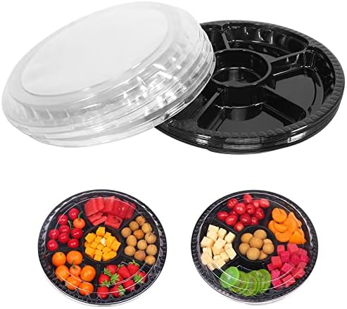 10 Pcs Round Plastic Appetizer Tray with Lid Divided Serving Tray Disposable Food Storage Trays Containers