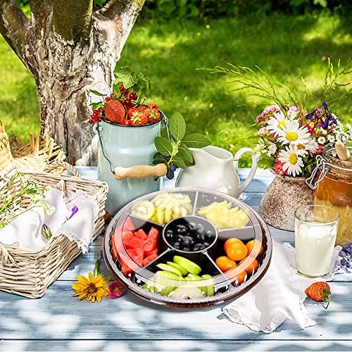 10 Pcs Round Plastic Appetizer Tray with Lid Divided Serving Tray Disposable Food Storage Trays Containers, alternate view 2