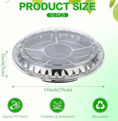 10 Pcs Round Plastic Appetizer Tray with Lid Divided Serving Tray Disposable Food Storage Trays Containers, alternate view 3