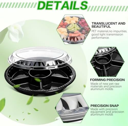 10 Pcs Round Plastic Appetizer Tray with Lid Divided Serving Tray Disposable Food Storage Trays Containers, alternate view 6