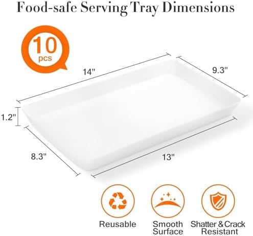 10 pcs Serving Tray for Entertaining, Serving Platters for Snacks, Fruit, Cookies, Dessert, Reusable Plastic, alternate view