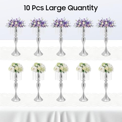 10 PCS Silver Acrylic Vases, Versatile Crystal Wedding Flower Stand, 21.3in Flower Decorative Arrangement, alternate view 4