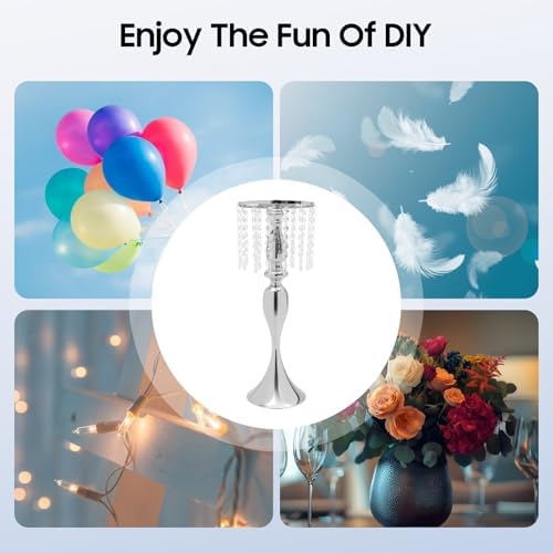 10 PCS Silver Acrylic Vases, Versatile Crystal Wedding Flower Stand, 21.3in Flower Decorative Arrangement, alternate view 5