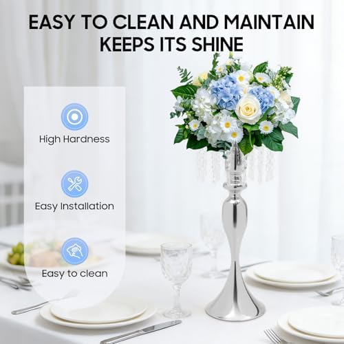 10 PCS Silver Acrylic Vases, Versatile Crystal Wedding Flower Stand, 21.3in Flower Decorative Arrangement, alternate view 6