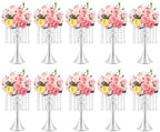 10 PCS Silver Acrylic Vases, Versatile Crystal Wedding Flower Stands, 13.7in Flower Decorative Arrangement