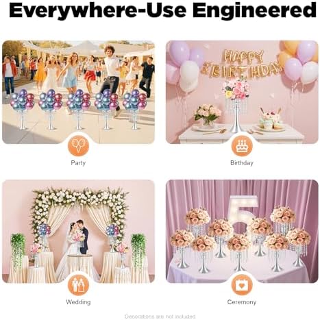 10 PCS Silver Acrylic Vases, Versatile Crystal Wedding Flower Stands, 13.7in Flower Decorative Arrangement, alternate view 3
