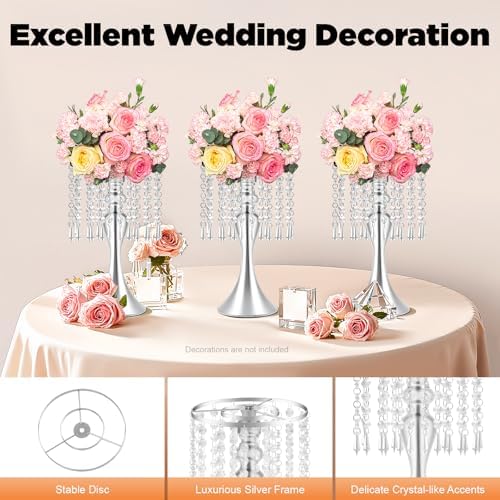 10 PCS Silver Acrylic Vases, Versatile Crystal Wedding Flower Stands, 13.7in Flower Decorative Arrangement, alternate view 4