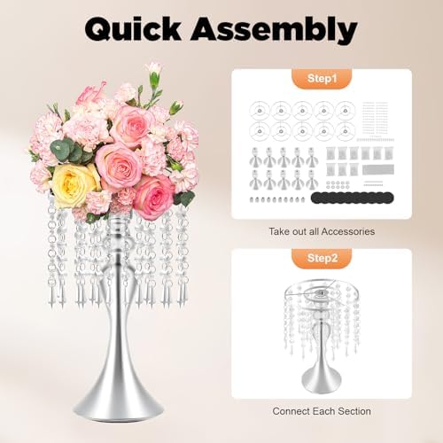 10 PCS Silver Acrylic Vases, Versatile Crystal Wedding Flower Stands, 13.7in Flower Decorative Arrangement, alternate view 5