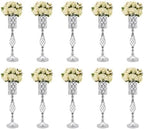 10 Pcs Silver Centerpieces for Wedding Tables, Crystal Flower Stand in Silver