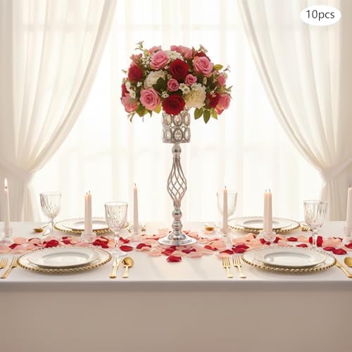 10 Pcs Silver Centerpieces for Wedding Tables, Crystal Flower Stand in Silver, alternate view 2