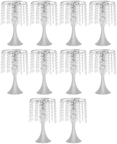 10 Pcs Silver Flower Vase, Wedding Centerpiece with Hanging Crystal, Flower Stand Arrangement for Wedding