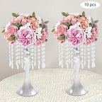 10 Pcs Silver Flower Vase, Wedding Centerpiece with Hanging Crystal, Flower Stand Arrangement for Wedding, alternate view 4