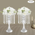 10 Pcs Silver Flower Vase, Wedding Centerpiece with Hanging Crystal, Flower Stand Arrangement for Wedding, alternate view 6
