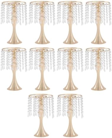 10 Pcs Silver Flower Vase, Wedding Centerpiece with Hanging Crystal, Flower Stand Arrangement for Wedding