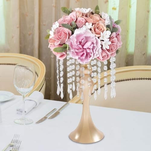 10 Pcs Silver Flower Vase, Wedding Centerpiece with Hanging Crystal, Flower Stand Arrangement for Wedding, alternate view 2