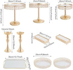 10 Pcs Wedding Cake Stand Set Dessert Table Display Set, Gold Tempered Glass Metal Cupcake Tray Candy Fruit, alternate view 3
