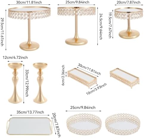 10 Pcs Wedding Cake Stand Set Dessert Table Display Set, Gold Tempered Glass Metal Cupcake Tray Candy Fruit, alternate view 3