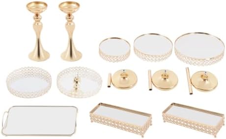 10 Pcs Wedding Cake Stand Set Dessert Table Display Set, Gold Tempered Glass Metal Cupcake Tray Candy Fruit, alternate view 4