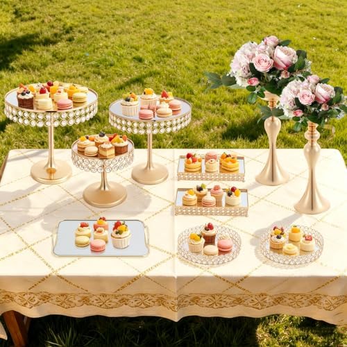 10 Pcs Wedding Cake Stand Set Dessert Table Display Set, Gold Tempered Glass Metal Cupcake Tray Candy Fruit, alternate view 5