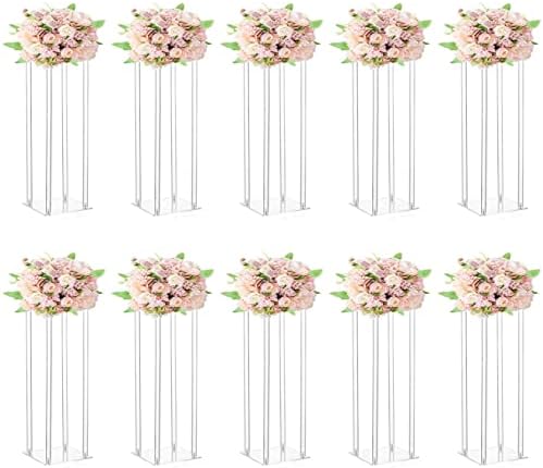 10 Pcs Wedding Centerpieces Acrylic Vases Clear Column Flower Vase Flowers Stand 7.87'' x 7.87'' x 23.6''