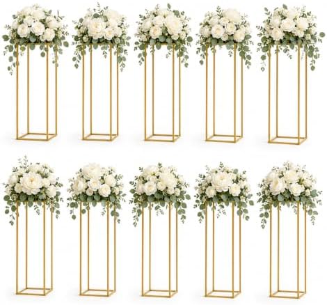 10 Pcs Wedding Centerpieces for Tables, 23.6in Gold Flower Stand for Wedding, Metal Floor Vase Table