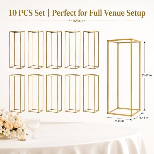 10 Pcs Wedding Centerpieces for Tables, 23.6in Gold Flower Stand for Wedding, Metal Floor Vase Table, alternate view 3