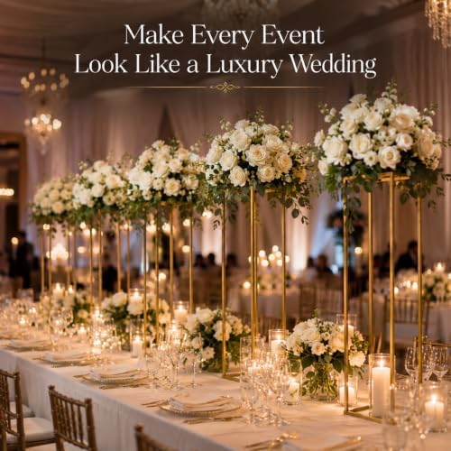 10 Pcs Wedding Centerpieces for Tables, 23.6in Gold Flower Stand for Wedding, Metal Floor Vase Table, alternate view 6