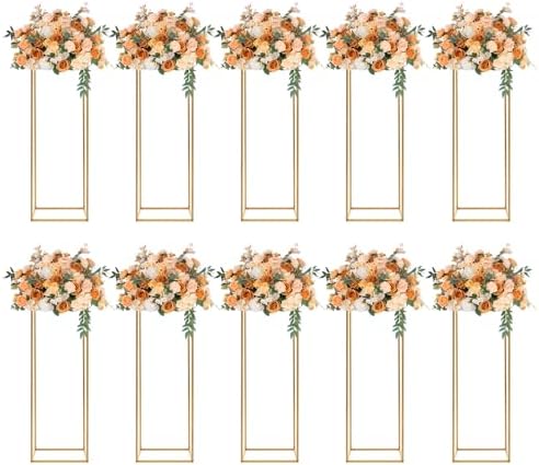 10 Pcs Wedding Centerpieces for Tables, 31.4inch Metal Column Flower Stand, Gold Centerpieces for Table