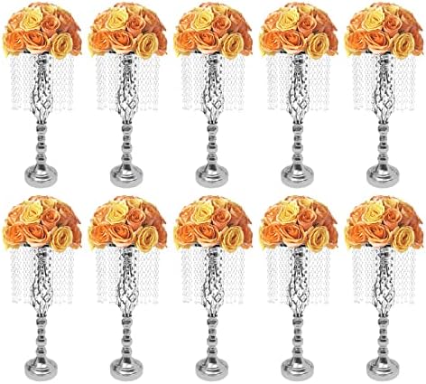 10 Pcs Wedding Centerpieces for Tables, Crystal Flower Arrangement Stand with Acrylic Pendants, Tabletop Floral