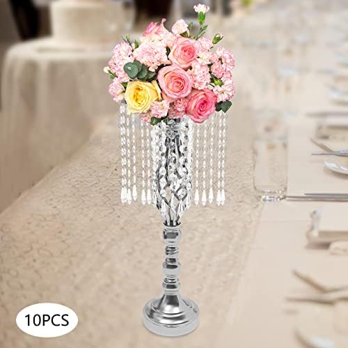 10 Pcs Wedding Centerpieces for Tables, Crystal Flower Arrangement Stand with Acrylic Pendants, Tabletop Floral, alternate