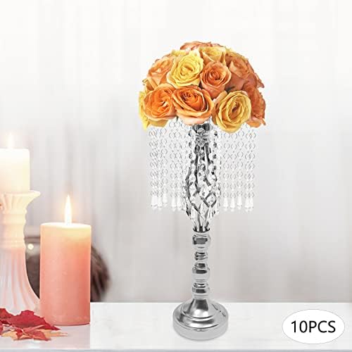10 Pcs Wedding Centerpieces for Tables, Crystal Flower Arrangement Stand with Acrylic Pendants, Tabletop Floral, alternate