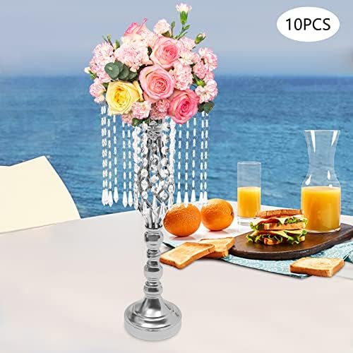10 Pcs Wedding Centerpieces for Tables, Crystal Flower Arrangement Stand with Acrylic Pendants, Tabletop Floral, alternate