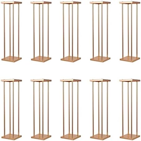 10 Pcs Wedding Flower Stand Metal Vase Stand with Plates Gold Floor Metal Column Gold Rectangular 7.87" x 7.8