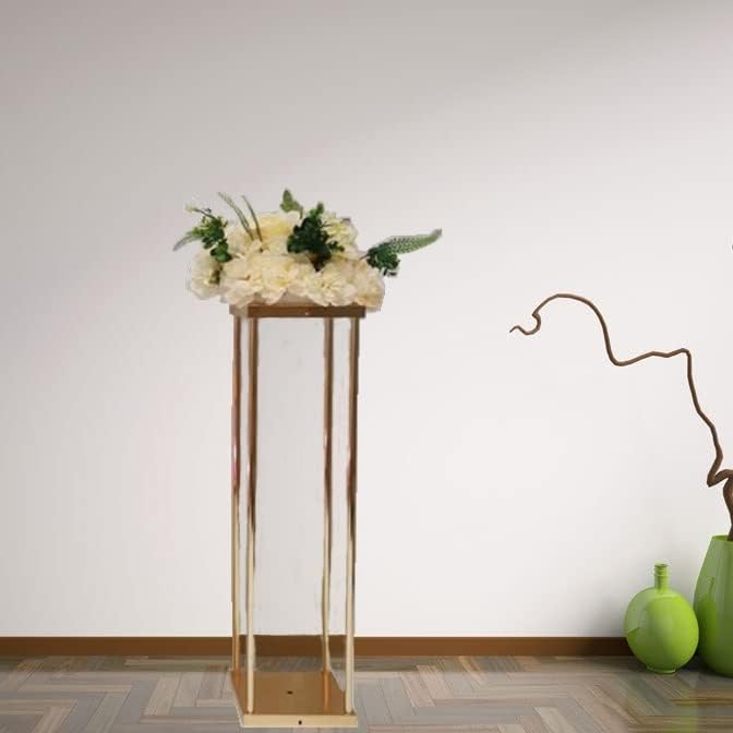 10 Pcs Wedding Flower Stand Metal Vase Stand with Plates Gold Floor Metal Column Gold Rectangular 7.87" x 7.8, alternate view