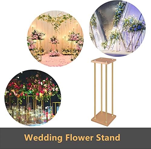 10 Pcs Wedding Flower Stand Metal Vase Stand with Plates Gold Floor Metal Column Gold Rectangular 7.87" x 7.8, alternate view