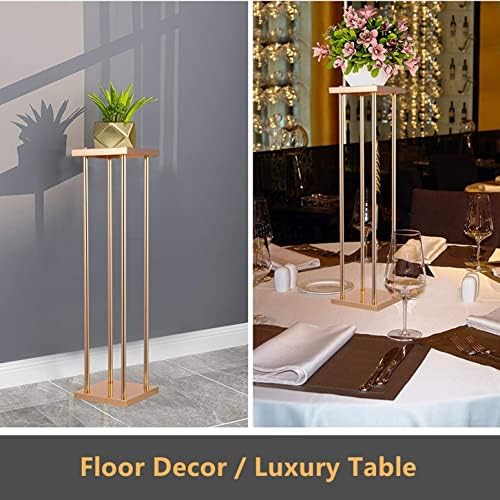 10 Pcs Wedding Flower Stand Metal Vase Stand with Plates Gold Floor Metal Column Gold Rectangular 7.87" x 7.8, alternate view
