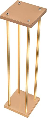 10 Pcs Wedding Flower Stand Metal Vase Stand with Plates Gold Floor Metal Column Gold Rectangular 7.87" x 7.8, alternate view
