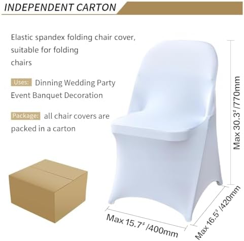 10 Pcs White Folding Chair Cover Washable Removable Universal Fitted Chair Cover Protector for Wedding Party, alternate view