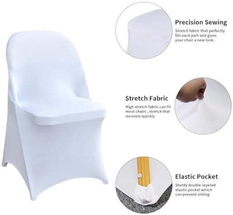 10 Pcs White Folding Chair Cover Washable Removable Universal Fitted Chair Cover Protector for Wedding Party, alternate view